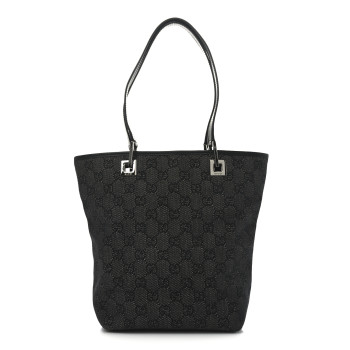 GUCCI Denim Monogram Small Bucket Tote Black