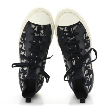 CHRISTIAN DIOR Technical Knit Calfskin Oblique Womens Walk'n Dior High Top Sneakers Deep Blue