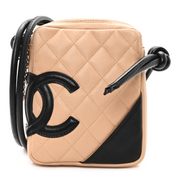 CHANEL Calfskin Quilted Small Cambon Messenger Beige Black