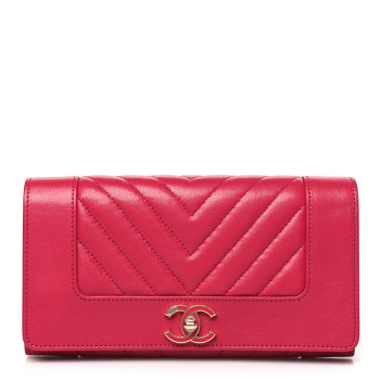 CHANEL Sheepskin Chevron Quilted Mademoiselle Vintage Flap Wallet Pink