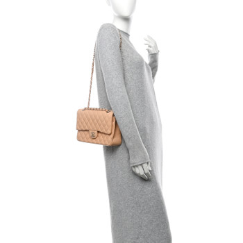 CHANEL Lambskin Quilted Medium Double Flap Beige
