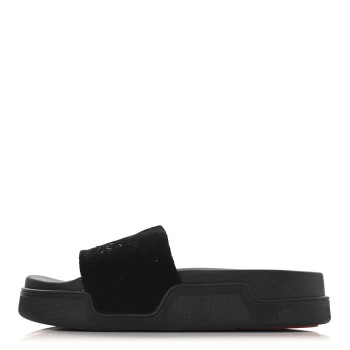 CHRISTIAN LOUBOUTIN Suede Womens Navy Pool Donna Flat Slide Sandals 37.5 Black