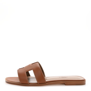 HERMES Box Calfskin Oran Sandals 39 Gold