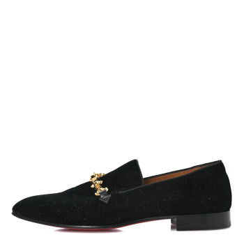CHRISTIAN LOUBOUTIN Velvet Mens Flat Loafers 42.5 Black