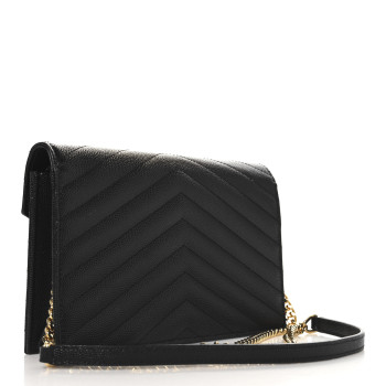 SAINT LAURENT Grain De Poudre Matelasse Chevron Monogram Envelope Chain Wallet Black