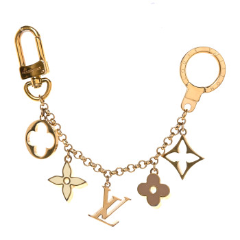 LOUIS VUITTON Brass Enamel Fleur De Monogram Bag Charm Chain Gold