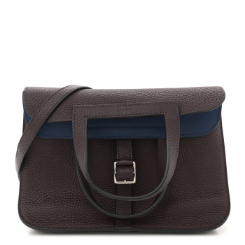 HERMES Taurillon Clemence Verso Halzan 25 Rouge Sellier Bleu Saphir