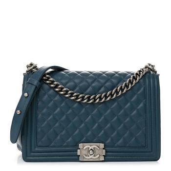 Lambskin Quilted New Medium Boy Flap Dark Blue