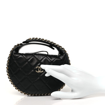 CHANEL Lambskin Quilted Chain Around Pouch Black