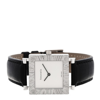 TIFFANY Sterling Silver Calfskin 27mm Atlas Square Quartz Watch