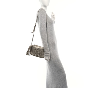 GUCCI Metallic Pebbled Calfskin Small Soho Disco Bag Golden Beige