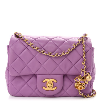 CHANEL Lambskin Quilted Mini Pearl Crush Flap Purple