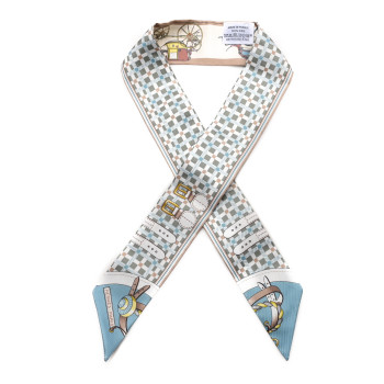 HERMES Silk Les Voitures Nouvelle Twilly Vert Amande Bleu Glacier