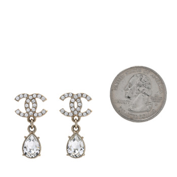 CHANEL Crystal CC Pear Drop Earrings Gold