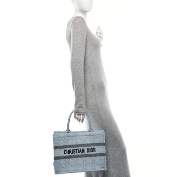 CHRISTIAN DIOR Raffia Cannage Medium Book Tote Blue
