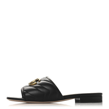 GUCCI Nappa Matelasse GG Marmont Flat Slide Sandals 36.5 Black