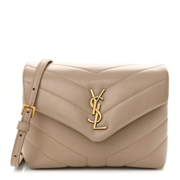 SAINT LAURENT Calfskin Y Quilted Monogram Toy Loulou Crossbody Bag Dark Beige
