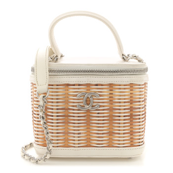 CHANEL Calfskin Raffia Small Vanity Case Bag White Beige