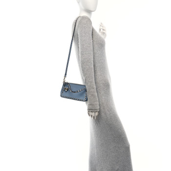 VALENTINO GARAVANI Pebbled Calfskin Small Rockstud Flip Lock Shoulder Bag Niagara