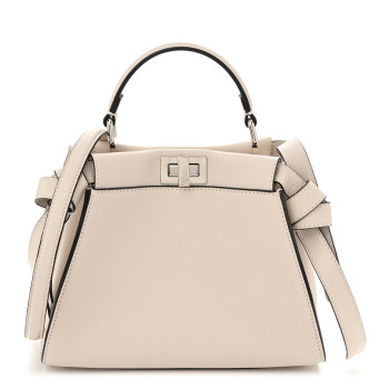FENDI Vitello Seta Suede FF Mini Peekaboo Iconic Satchel Uovo Sigaro Marrone