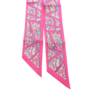 HERMES Silk Rive Droite Rive Gauche Twilly Rose Vif Turquoise Creme