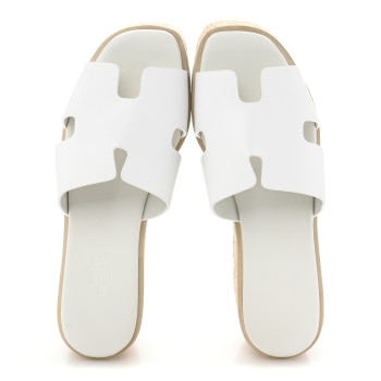 HERMES Calfskin Cork Eze 30 Sandals 37 White