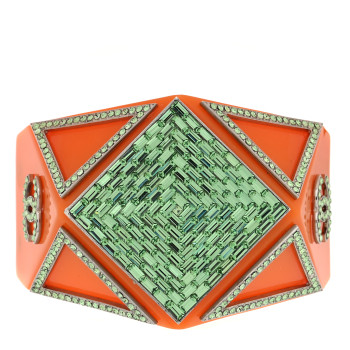 CHANEL Resin Crystal CC Cuff Bracelet Orange Green