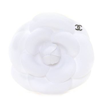 CHANEL Canvas Camellia Pin Brooch Ivory