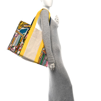 HERMES Cotton Canvas Vue Sur La Dune Beach Bag Outremer Bubble Gum Jaune D'Or