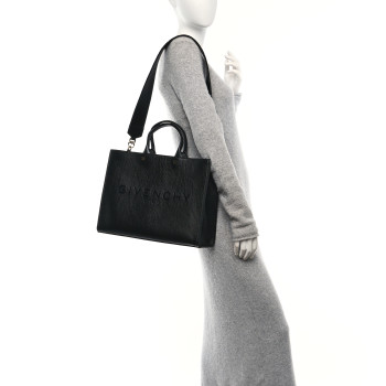 GIVENCHY Tumbled Calfskin Logo Embossed Medium G-Tote Black