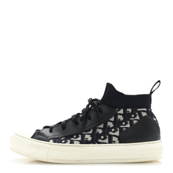 CHRISTIAN DIOR Technical Knit Calfskin Oblique Womens Walk'n Dior High Top Sneakers Deep Blue