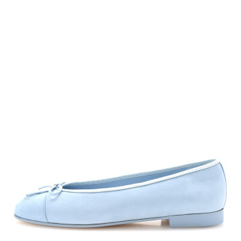 CHANEL Suede Calfskin Cap Toe CC Ballerina Flats 37 Light Blue