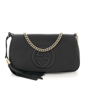 GUCCI Pebbled Calfskin Medium Soho Flap Crossbody Black