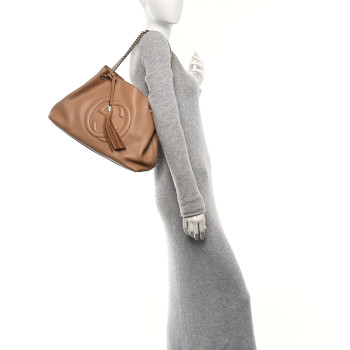 GUCCI Pebbled Calfskin Medium Soho Chain Shoulder Bag Camelia
