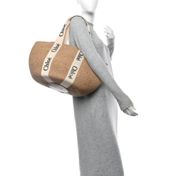 CHLOE Raffia Large Woody Basket Bag White