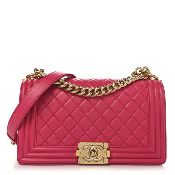 CHANEL Lambskin Quilted Medium Boy Flap Fuchsia