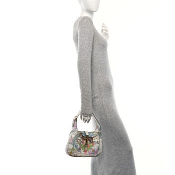 GUCCI New Shangai Calfskin Tiger Savanah Small Jackie 1961 Hobo Chalky White Multicolor