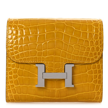 HERMES Shiny Alligator Constance Short Wallet Jaune Ambre