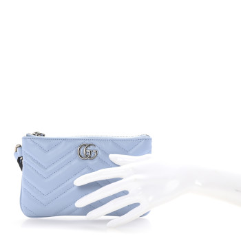 GUCCI Calfskin Matelasse GG Marmont Wrist Wallet Porcelain Light Blue
