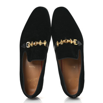 CHRISTIAN LOUBOUTIN Velvet Mens Flat Loafers 42.5 Black