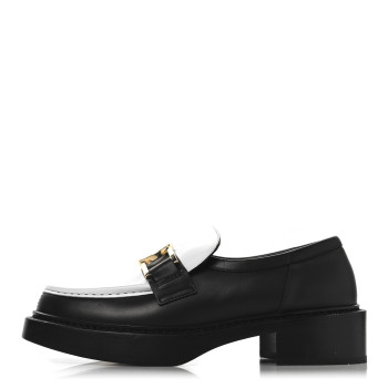 LOUIS VUITTON Calfskin Academy Loafers 38 Black White