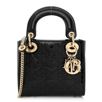CHRISTIAN DIOR Patent Cannage Mini Lady Dior Black