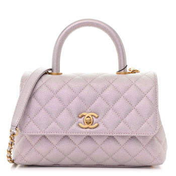CHANEL Metallic Caviar Quilted Mini Coco Handle Flap Light Pink