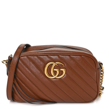 GUCCI Glazed Calfskin Matelasse Diagonal Small GG Marmont Chain Shoulder Bag Cuir