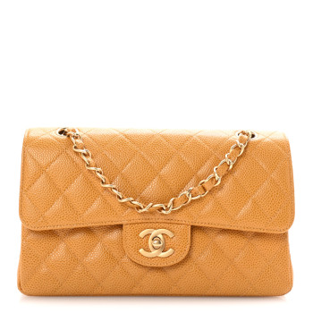 CHANEL Caviar Quilted Small Double Flap Yellow