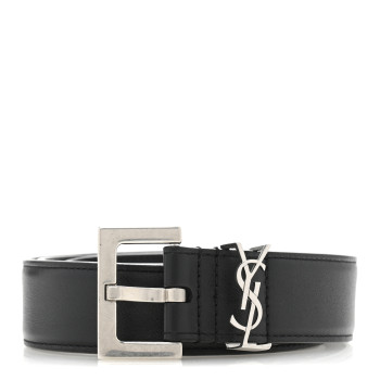 SAINT LAURENT Smooth Calfskin Monogram Square Buckle Belt 75 30 Black