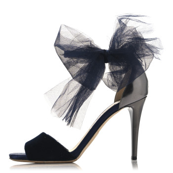 JIMMY CHOO Velvet Lilyth Bow Sandals 38.5 Navy