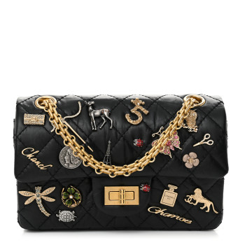 CHANEL Aged Calfskin Lucky Charms 2.55 Reissue 224 Flap Black