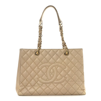 CHANEL Caviar Quilted Grand Shopping Tote GST Beige Clair