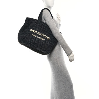 SAINT LAURENT Raffia Rive Gauche Tote Black